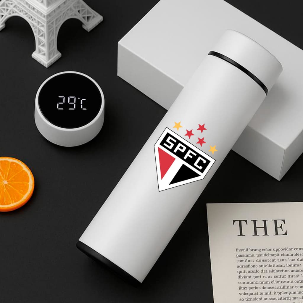 Garrafa Térmica Inox São Paulo 500Ml Com Termometro Led Digital Time Seleções