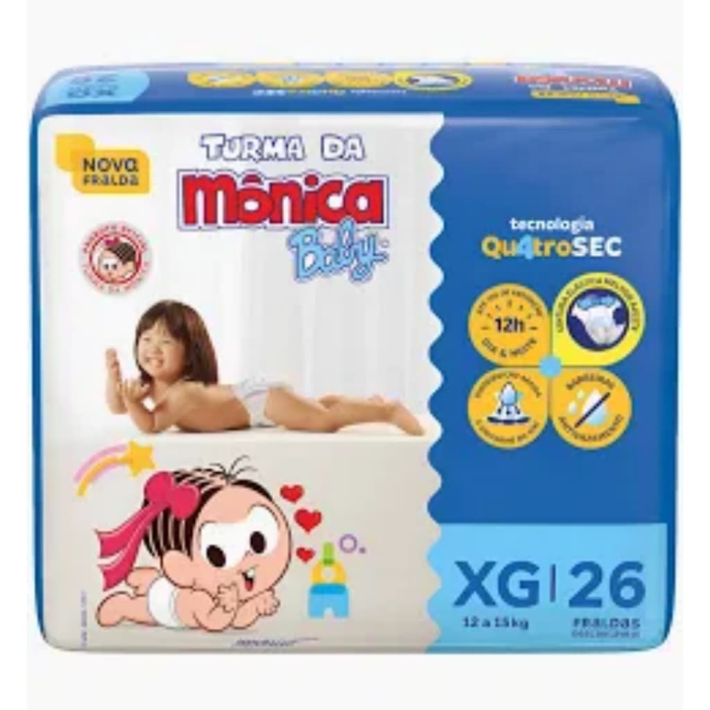 Fraldas Descartaveis Turma da Mônica Baby QuatroSec XG 26 un