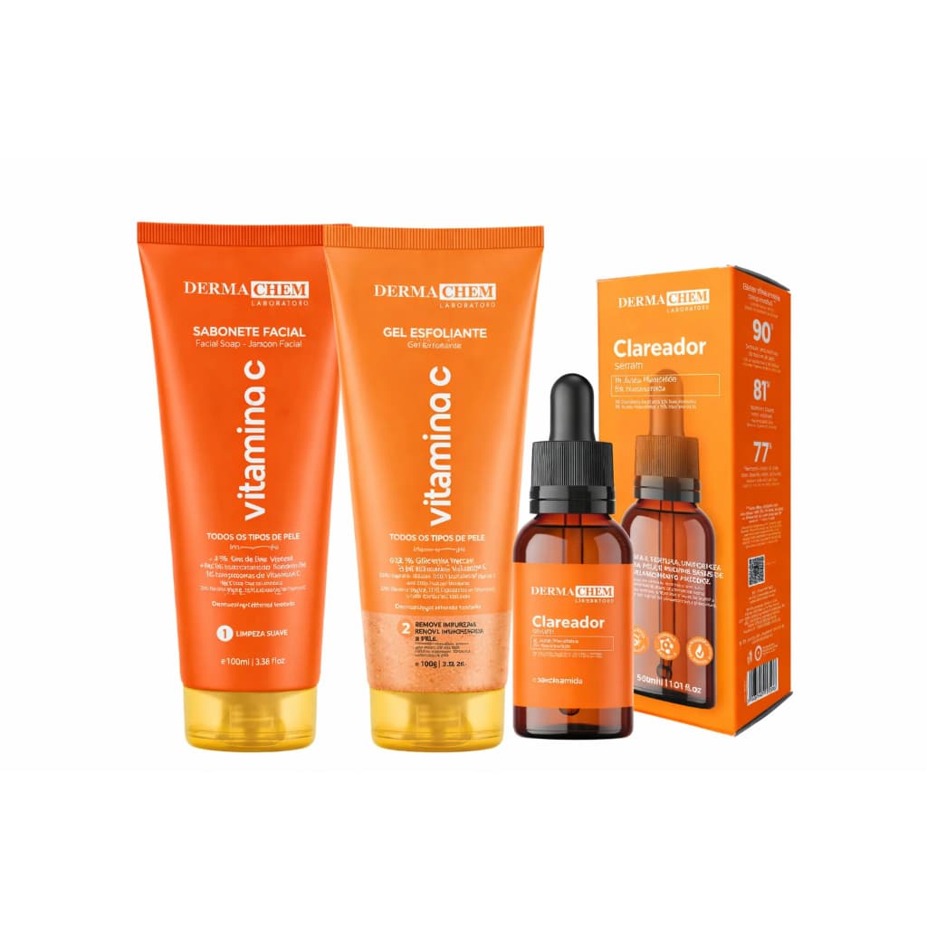 Kit Dermachem SkinCare Clareador Vitamina C Autocuidado Limpeza Facial Sabonete Esfoliante Serum