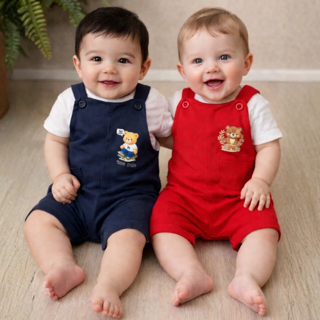 Macacão Bebê Jardineira Infantil Algodão Bordado Ursinho Roupa Bebê Confortável Menino Menina