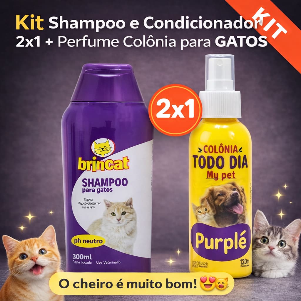 Kit 1 Shampoo + 1 Colonia Para Gatos Ph Neutro Hidratante Brincalhão