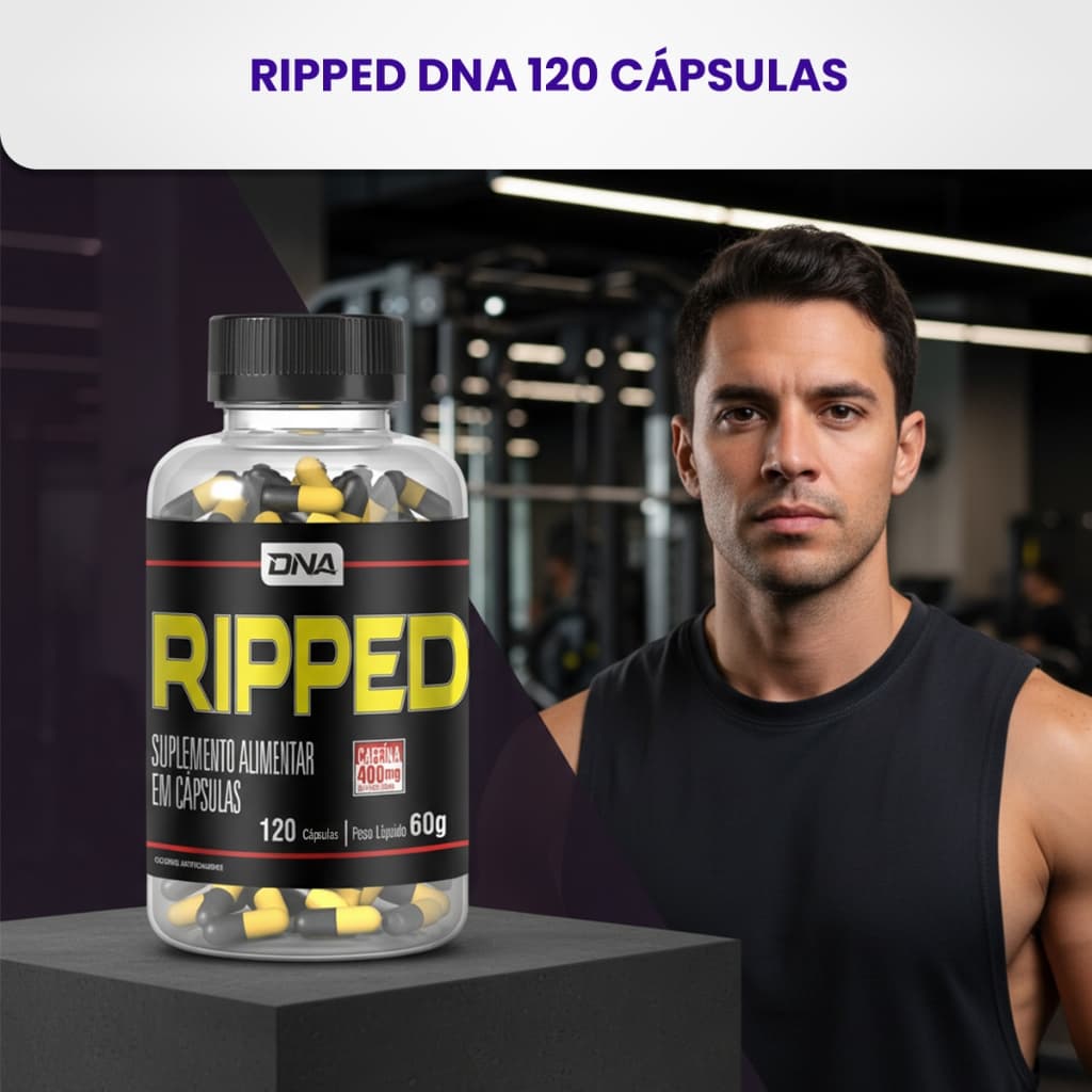 Ripped DNA 120 Cápsulas Cafeína 400mg Energia Foco Pré Treino Academia Performance | DNA Suplementos