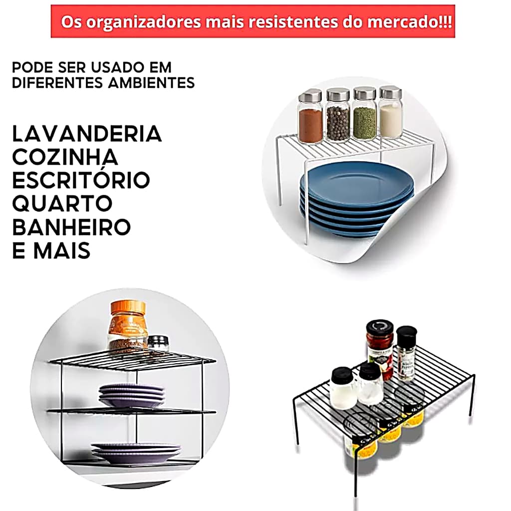 Kit 2 Prateleira Organizadora Multiuso Cozinha Armário Aramado Resistente Suporte Pratos Talher