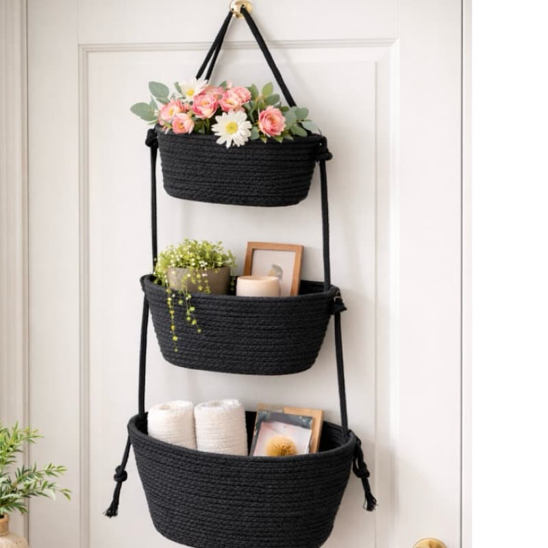 Cesto Organizador Suspenso 3 Andares Elexa®  Boho Chic - Decoração de Parede Multiuso Exclusiva