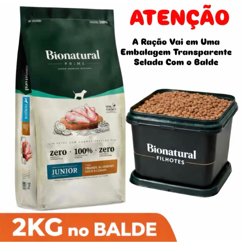 Ração Bionatural Prime Super Premium Cães Filhotes Raç Médias e Grandes Frango 2kg à Granel No Balde