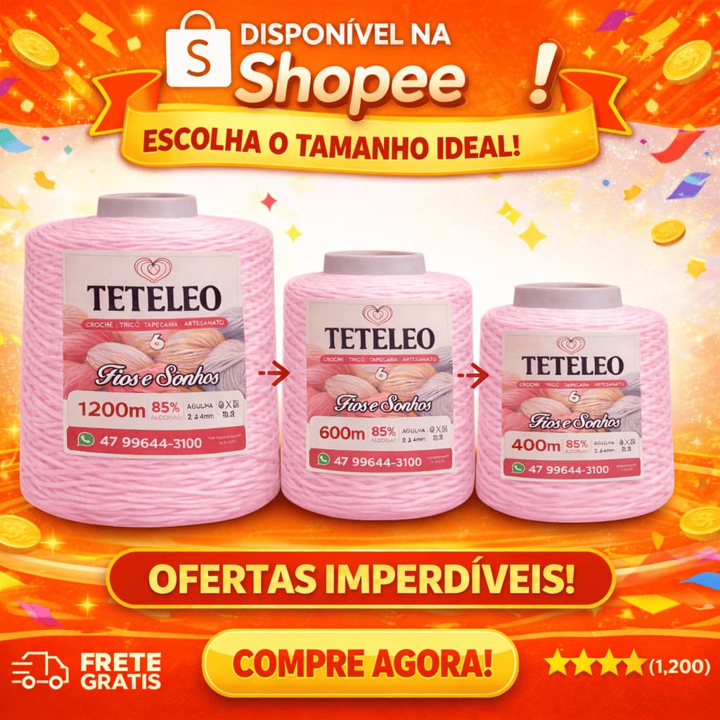 Barbante Antialérgico  para Crochê nº6  Teteleo | Fio Premium para Tricô e Artesanato Sem Poeira Antialérgico 400 Metros