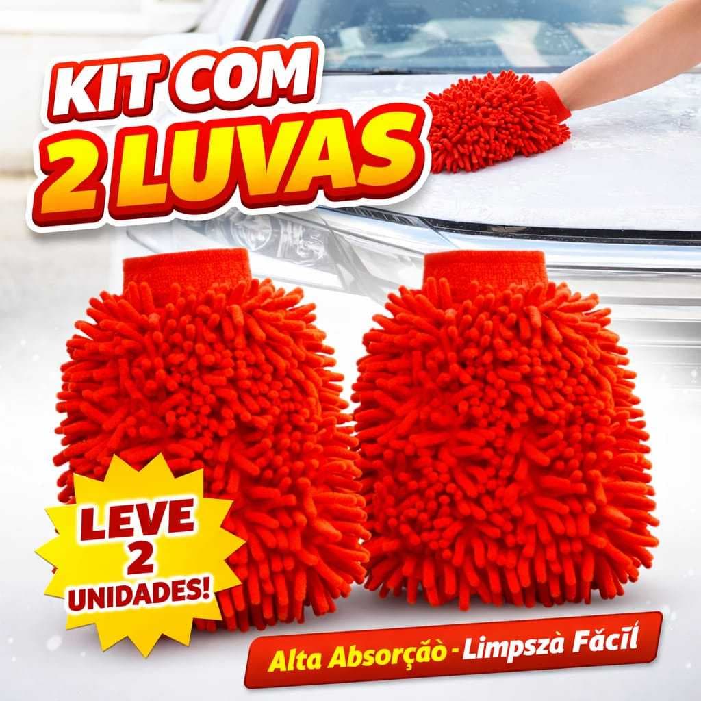 Kit Com 2 Luvas 100% Microfibra Para Limpeza Carros Moto Casa Multiuso Nao Risca Da Brilho Super Macia Pratica Limpeza