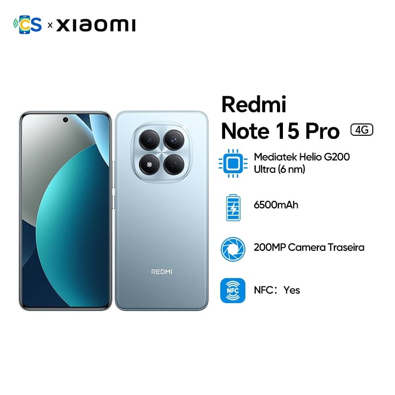 Xiaomi Redmi Note 15 Pro 4G,Versão Global 256/512GB e 8/12GB RAM, MediaTek Helio G200-Ultra, Câmera 200M