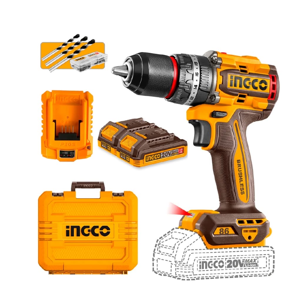 Parafusadeira Furadeira Impacto Ingco 20V 86Nm Brushless p/ Madeira Metal Concreto Profissional