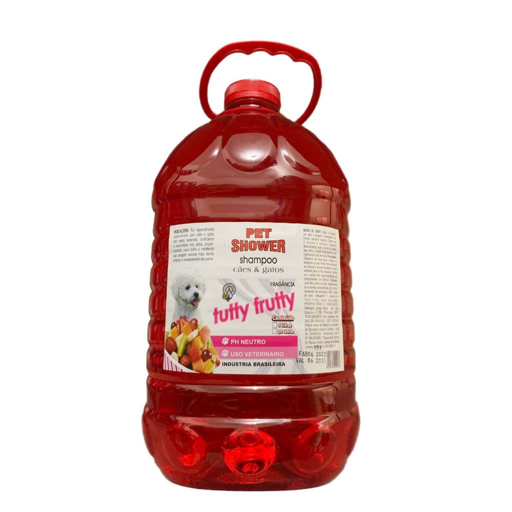 Shampoo Pet Shower Tutty Frutty 5 Litros para Pet Shop, Banho e Tosa e Clínica Veterinária