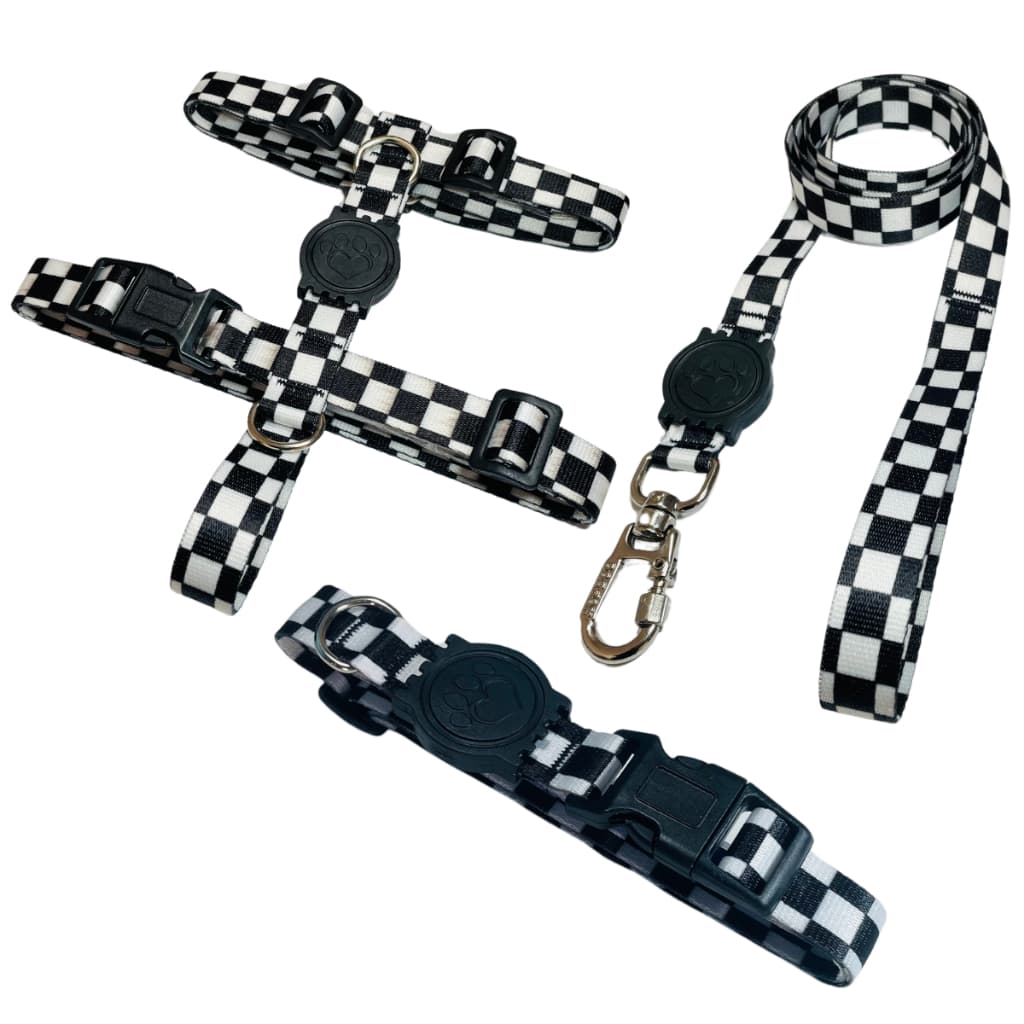 Kit Passeio Peitoral H Guia e Coleira Para Cachorros Cães Pets Xadrez