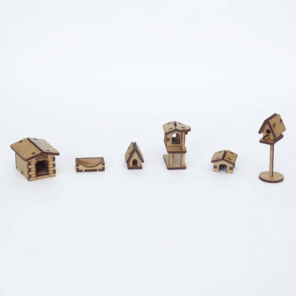 Kit 6 Miniatura Casinha Pet MDF Cachorro Gato Coelho Pássaro