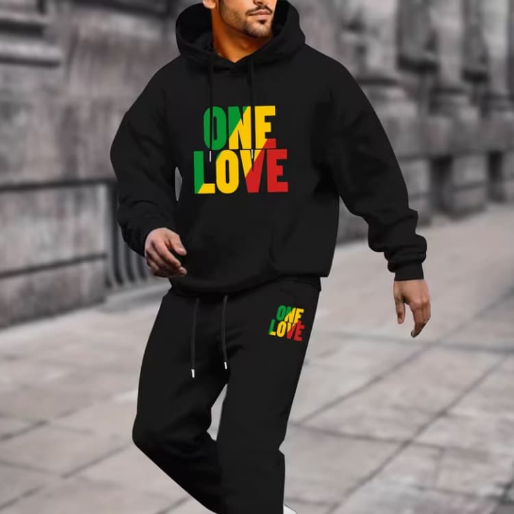 Kit Conjunto Moletom e Calça Moletom Canguru Bolso e Capuz Streetwear Reggae One Love Hip hop