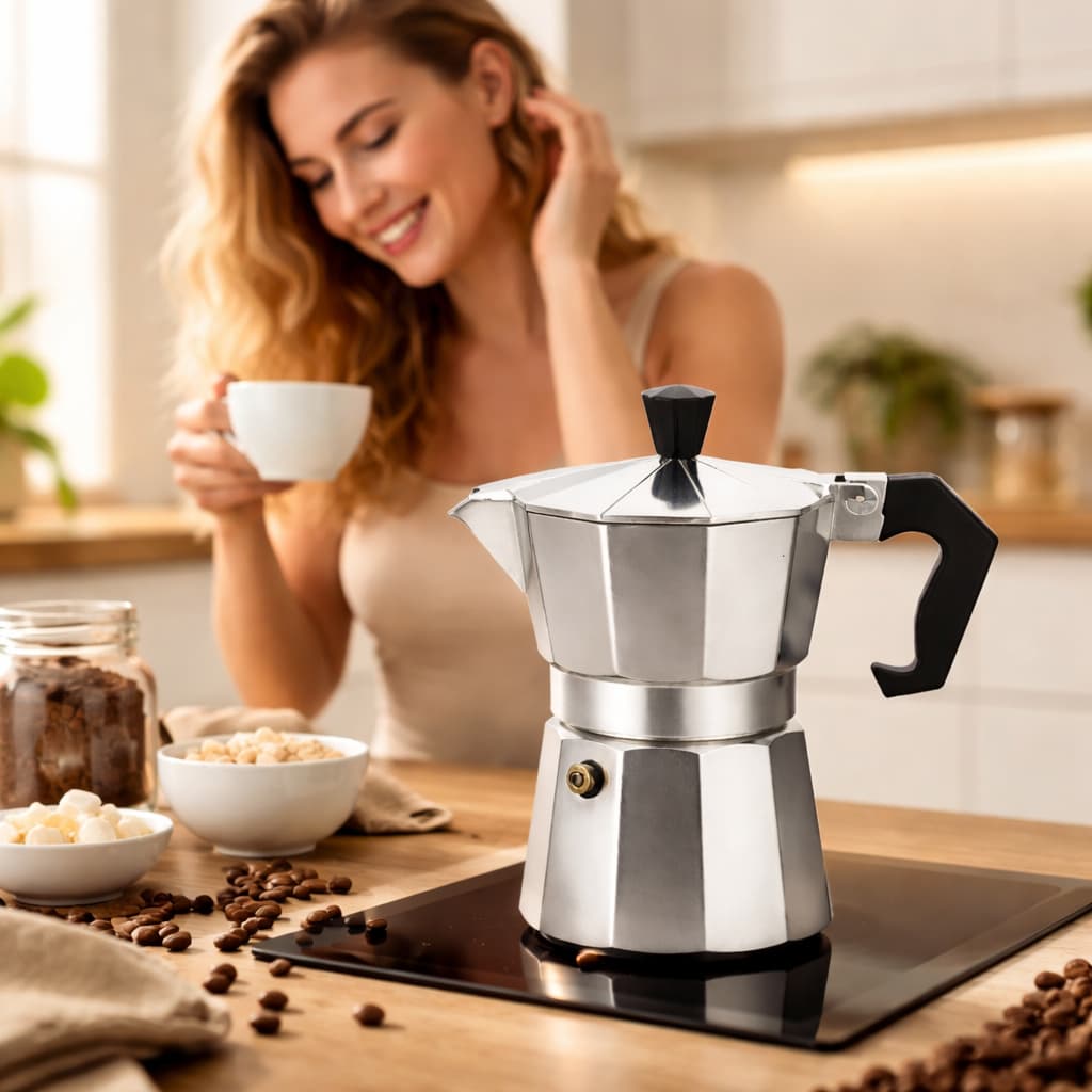 Cafeteira Italiana 3 Xícaras Moka Inox Café Expresso Pequena Fogão Portátil Resistente