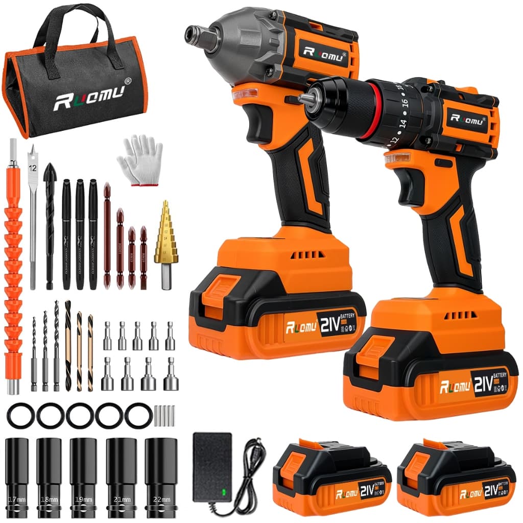 Kit 2 chave de impacto parafusadeira a bateria Brushless 520N.M 2 Baterias furadeira parafusadeira