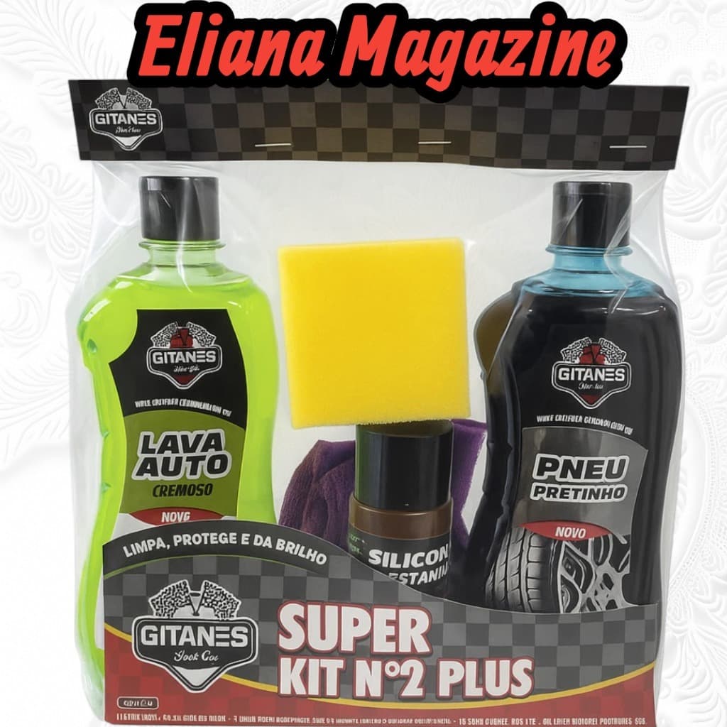 KIT LIMPEZA TOTAL CARRO/MOTO/CAMINHAO/BIKE ETC SHAMPOO PRETINHO SILICONE FLANELA E ESPONJA
