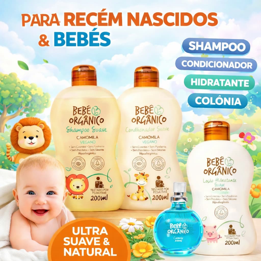 Kit Hidratação Shampoo + Condicionador + Colônia Sem Álcool + Loção Hidratante - Bebê Criança 630ml