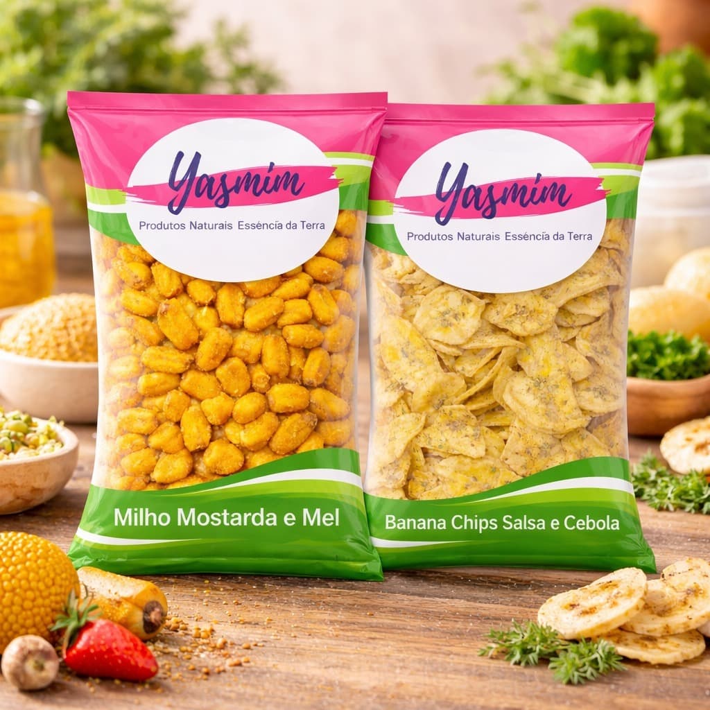 KIT  SNACKS SAUDÁVEIS MILHO,MOSTARDA & MEL+ BANANA CHIPS SALSA & CEBOLA