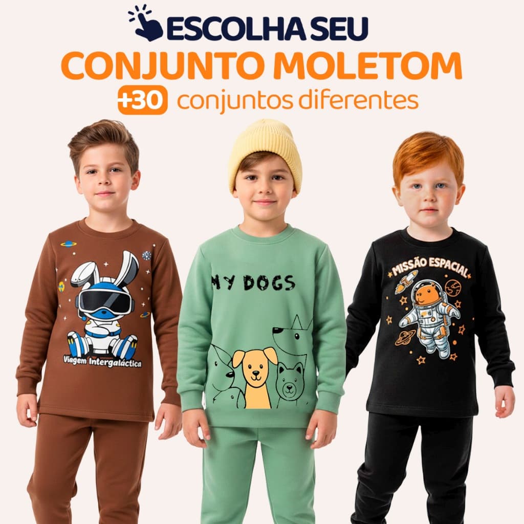 Conjunto Moletom Menino Escolha Seu Modelo, com Estampas Divertidas e Muito Conforto Infantil Bebê Masculino Inverno L08