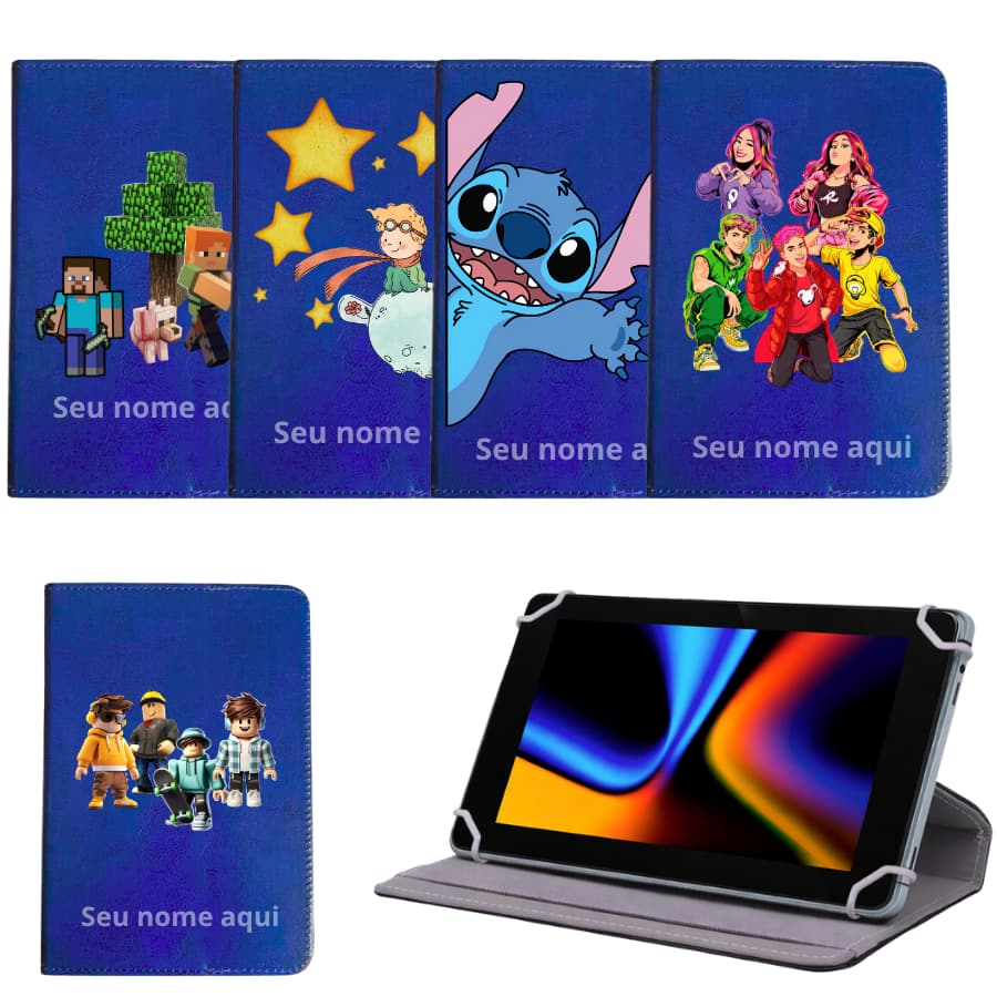 Capa Personagem + Nome Giratória Protetora p/ Tablet m7 wifi nb409 Positivo Vision Tab 7 Twist Tab Android 7 polegadas