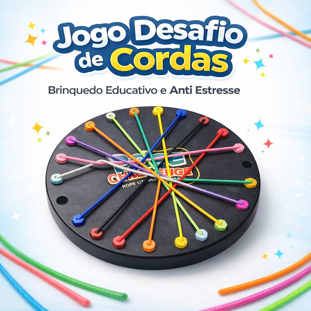 Jogo Desafio de Cordas Coloridas Anti Estresse Educativo Raciocínio Lógico Infantil e Adulto