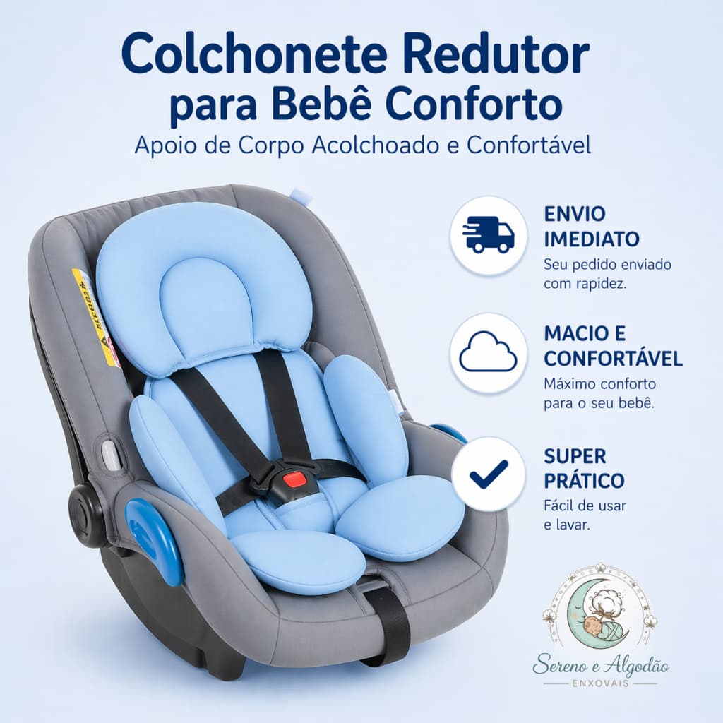 Colchonete Redutor Almofada para Bebê Conforto Apoio de Corpo Macio 100% Algodão
