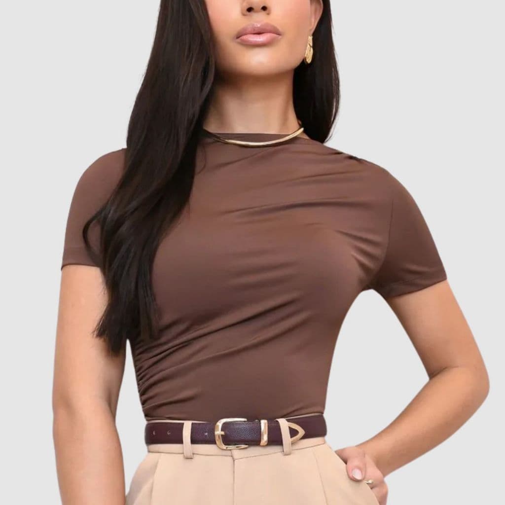 Blusa Feminina Baby Look Manga Curta Suplex Básica Elegante Social Slim Estilosa Casual Blogueira