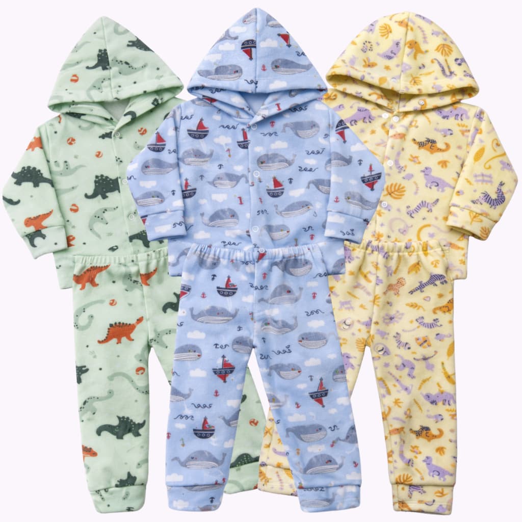 Kit 6 Peças de Roupas Infantil Bebê Inverno Soft Menino e Menina (3 Conjuntos)
