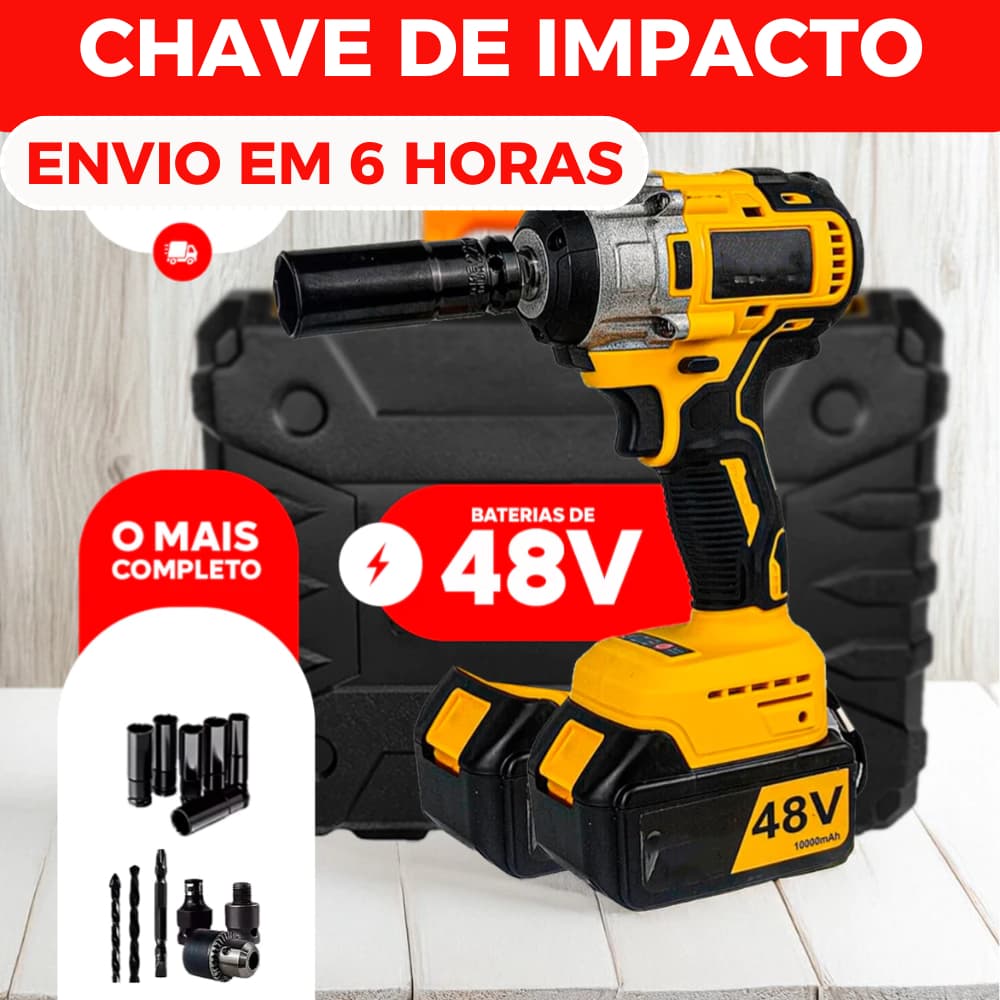 Chave de Impacto 48V Eletrica Parafusadeira Furadeira Brushless 2 Baterias kit ferramentas completo
