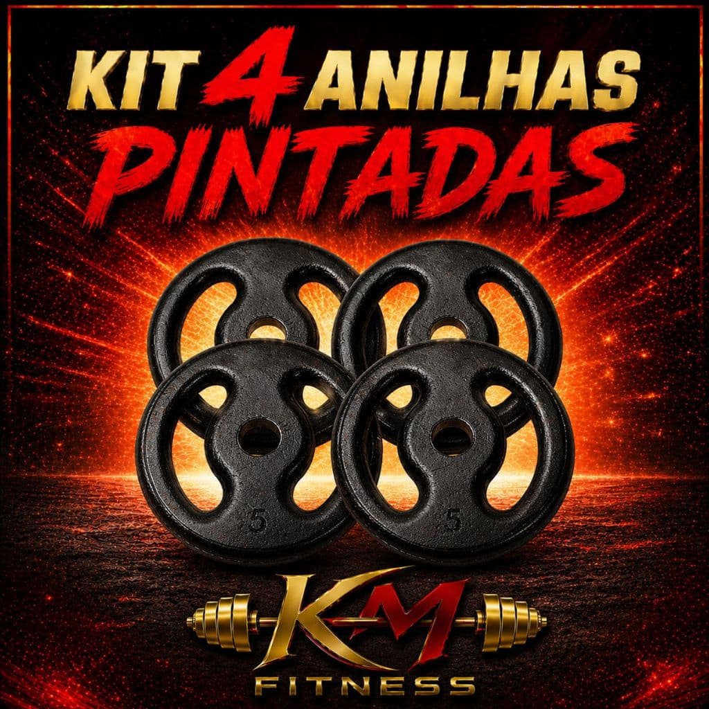Kit 4 Anilhas 5 Kg Vazada Pintada Preto Ferro Fundido Academia Treino Musculação Fitness (4X5KG)