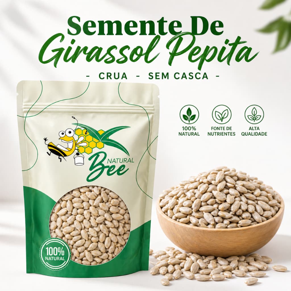 Semente de Girassol Sem Casca 1Kg Snack Premium Saudável Descascado