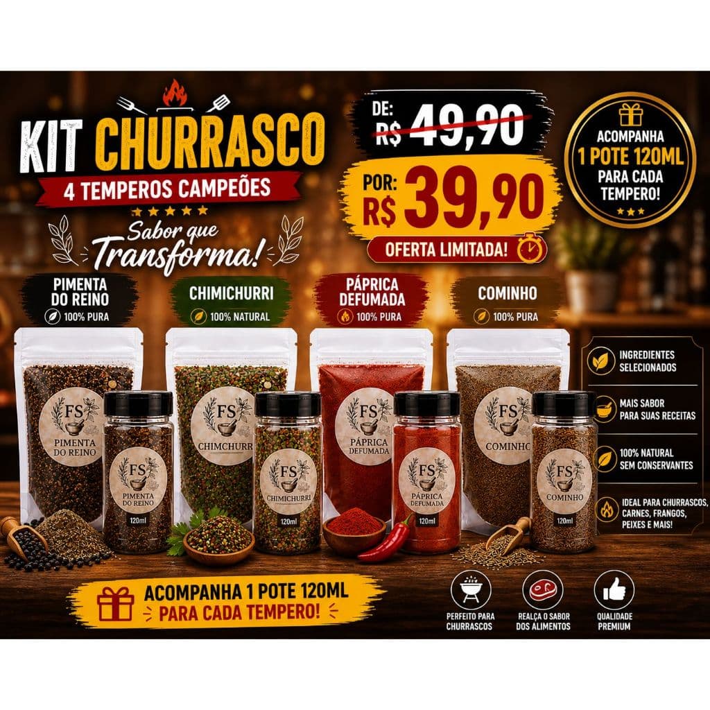 KIT TEMPEROS- 4 Temperos + 4 Potes 120ml.