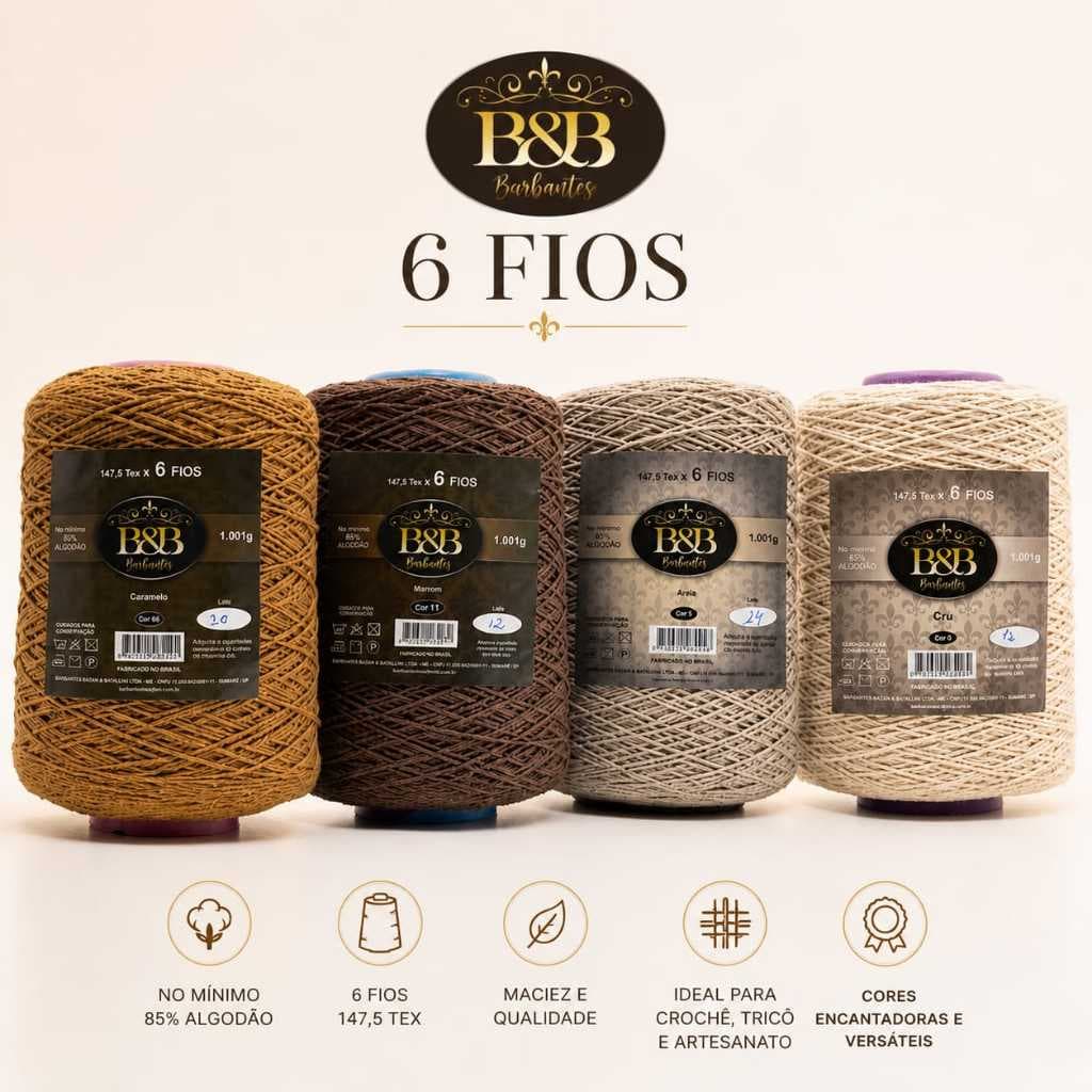 Kit 4 Barbantes para Crochê Fio 6 1kg Algodão Artesanato Tapete