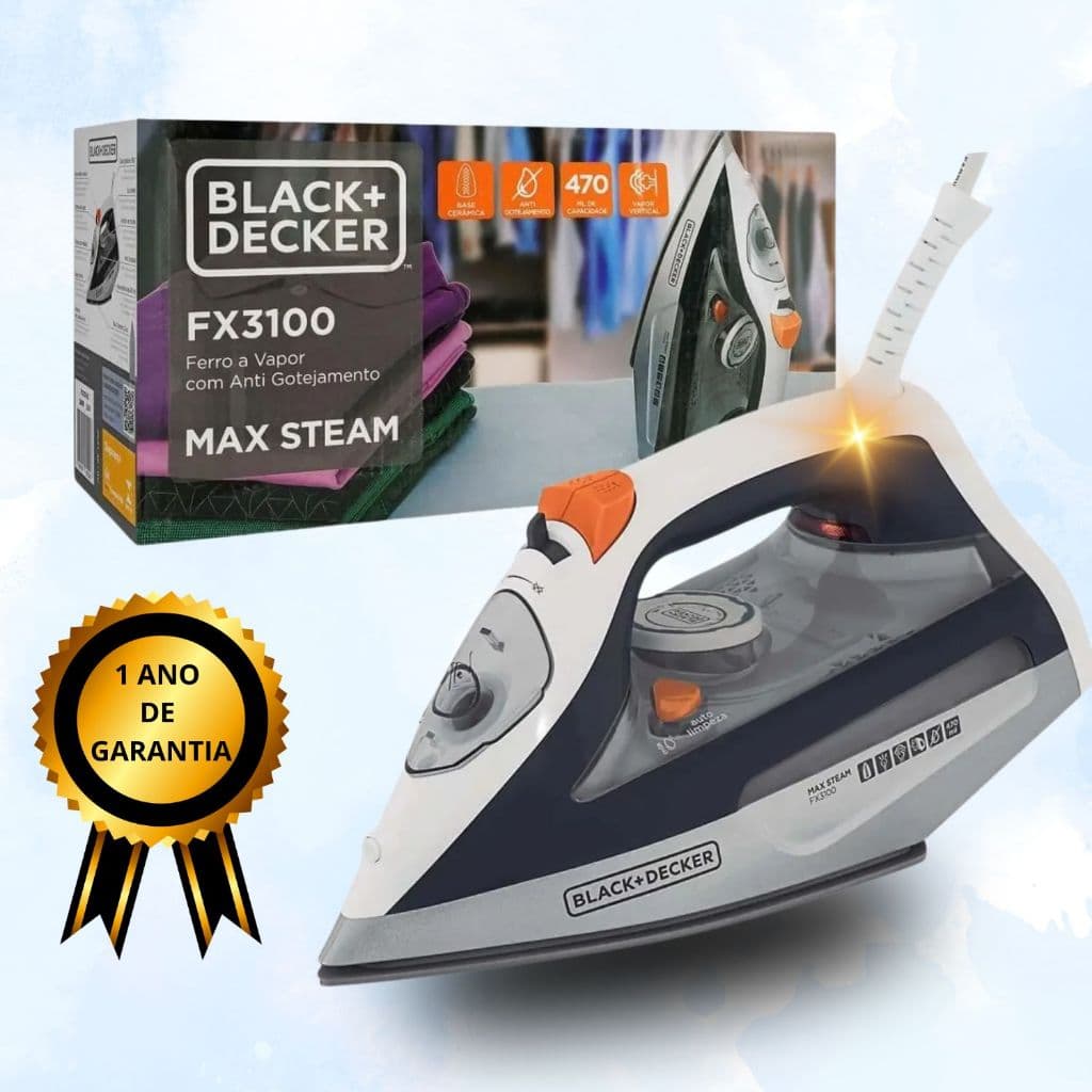 Ferro de Passar a Vapor Black e Decker 127V Anti Gotejamento Base Antiaderente Seco e Vapor Cinza/Laranja