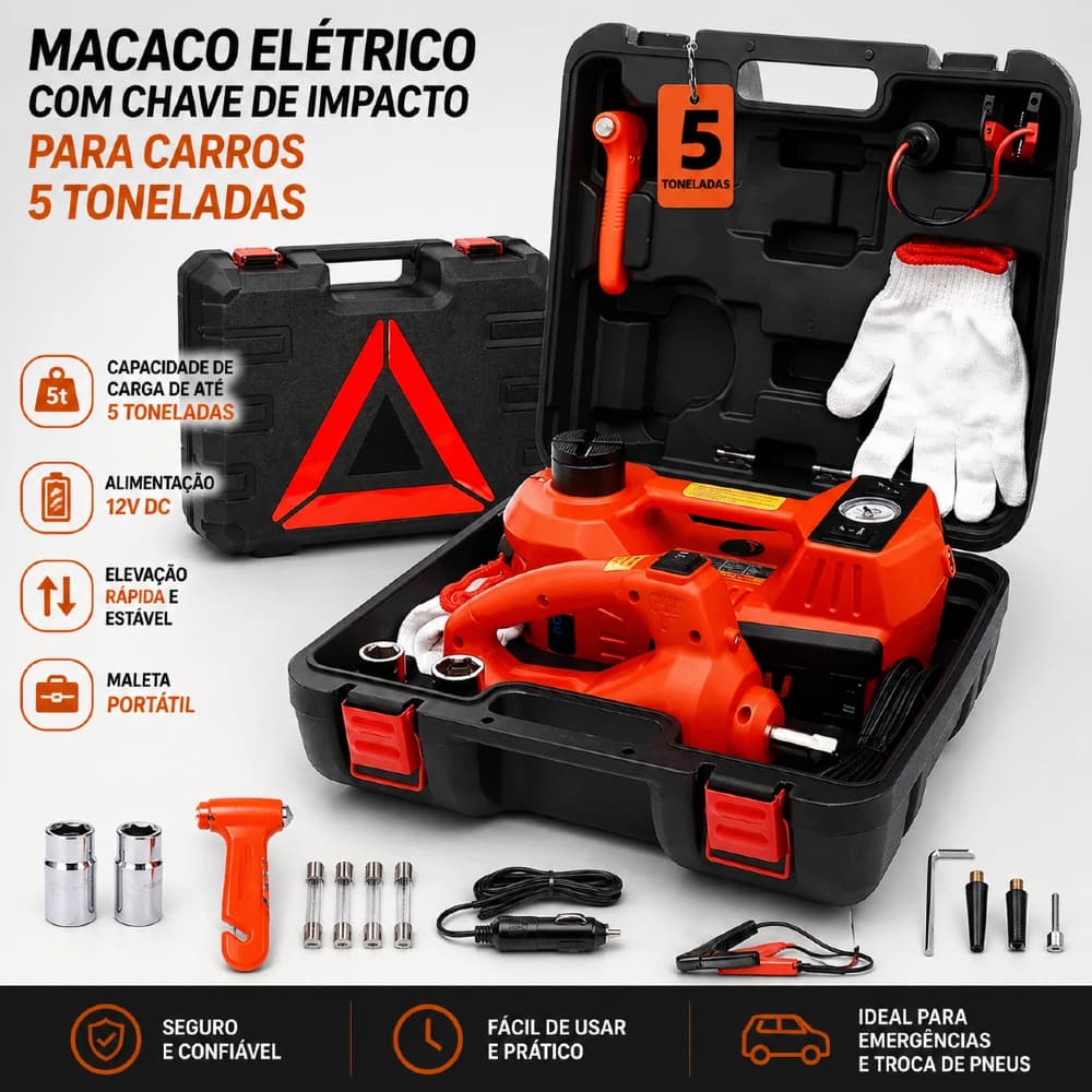 Kit De Macaco Elétrico Para Carro 5t 12v Caixa de Ferramentas Portátil com Luz LED de Emergência de Chave De Impacto