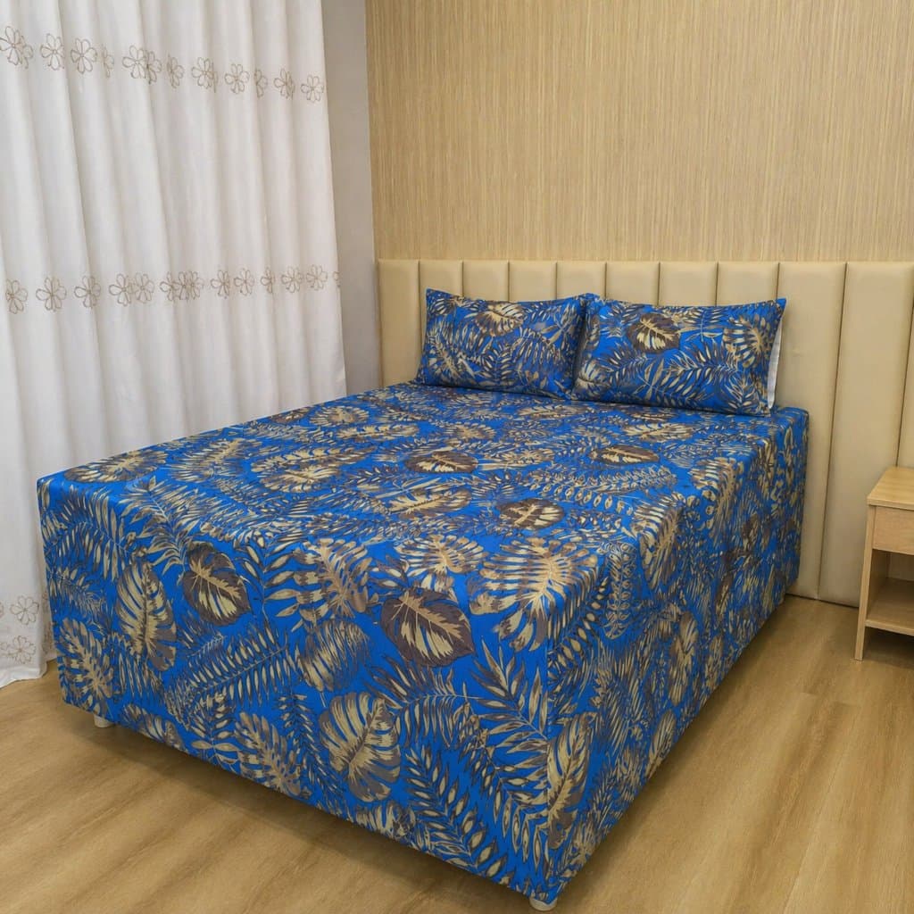 Jogo de Cama Casal Malha Gel Lençol + 2 Fronhas Estampado Toque Macio