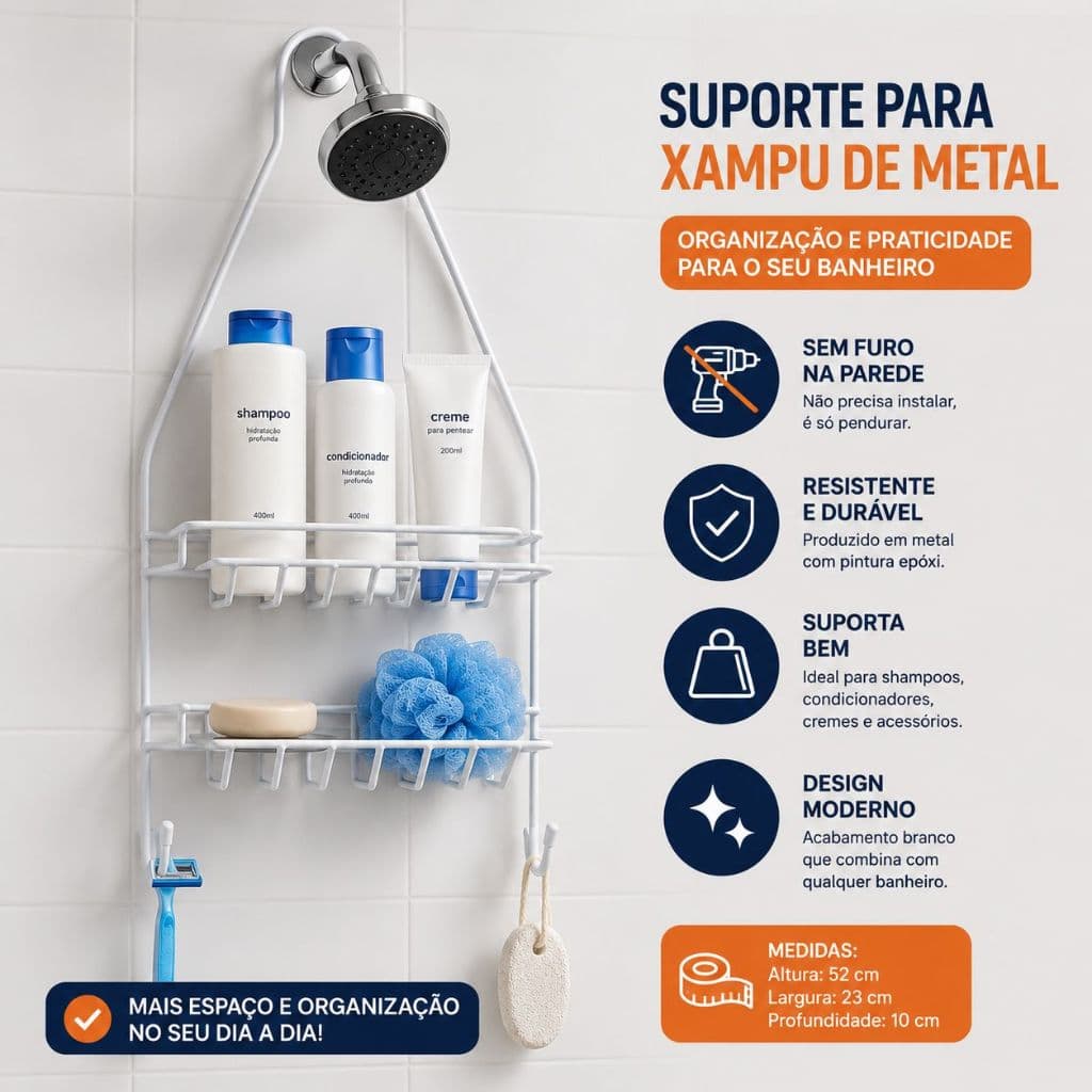 Suporte Porta Shampoo Para Box Banheiro Organizador Suspenso De Parede Cesto Multiuso Para Shampoo E Sabonete