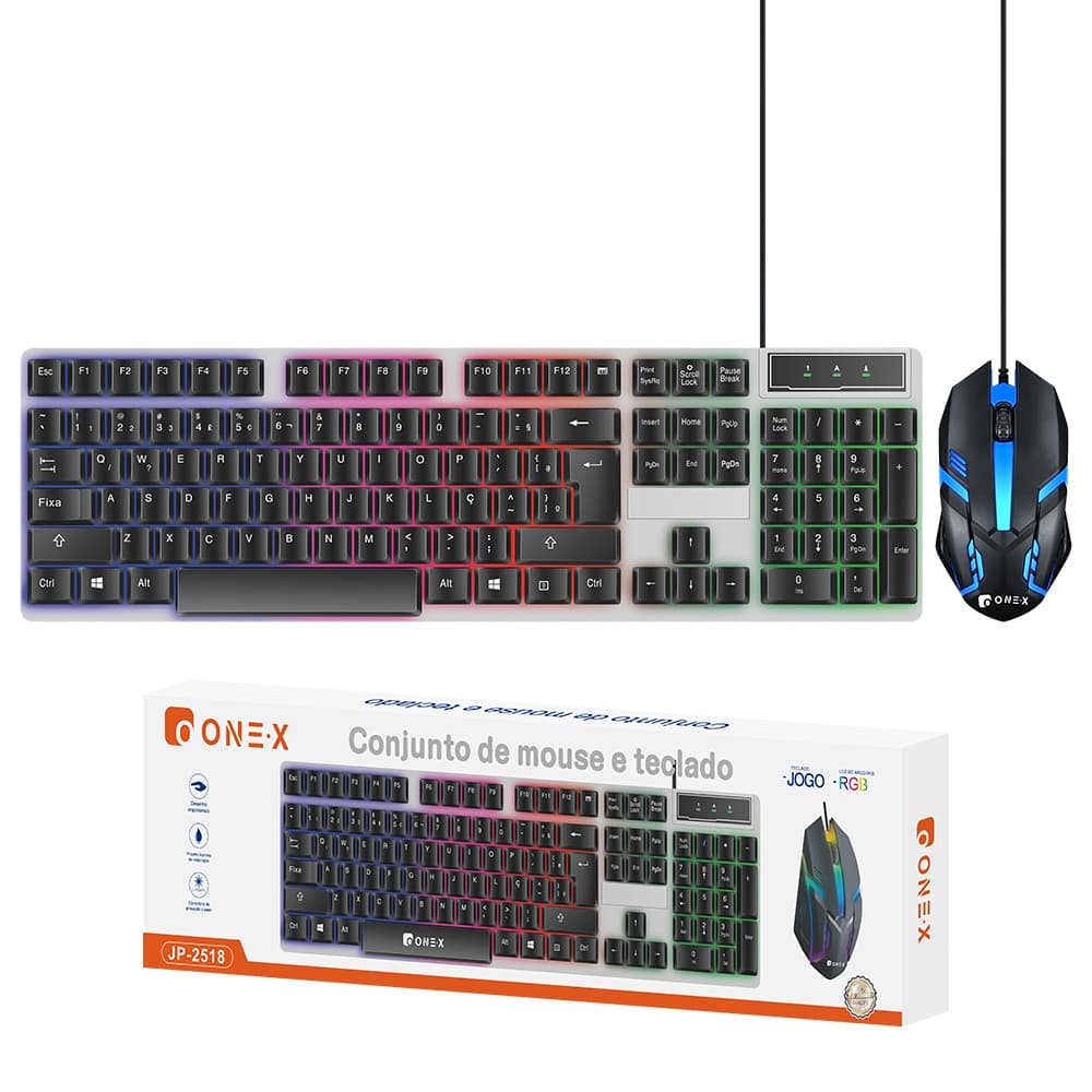 ONEX Kit Teclado e Mouse Gamer RGB Com Fio USB - Iluminação Rainbow, Teclado QWERTY,Combo Com Fio USB para PC Notebook