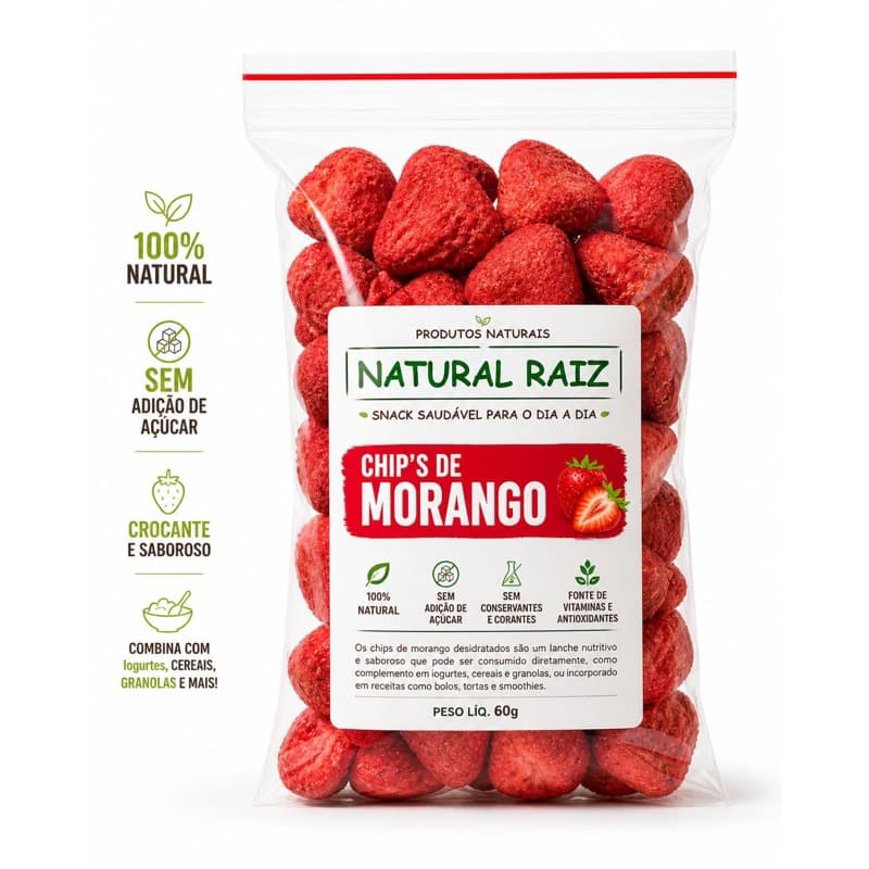 Morango Liofilizado Chips Snack Saudável