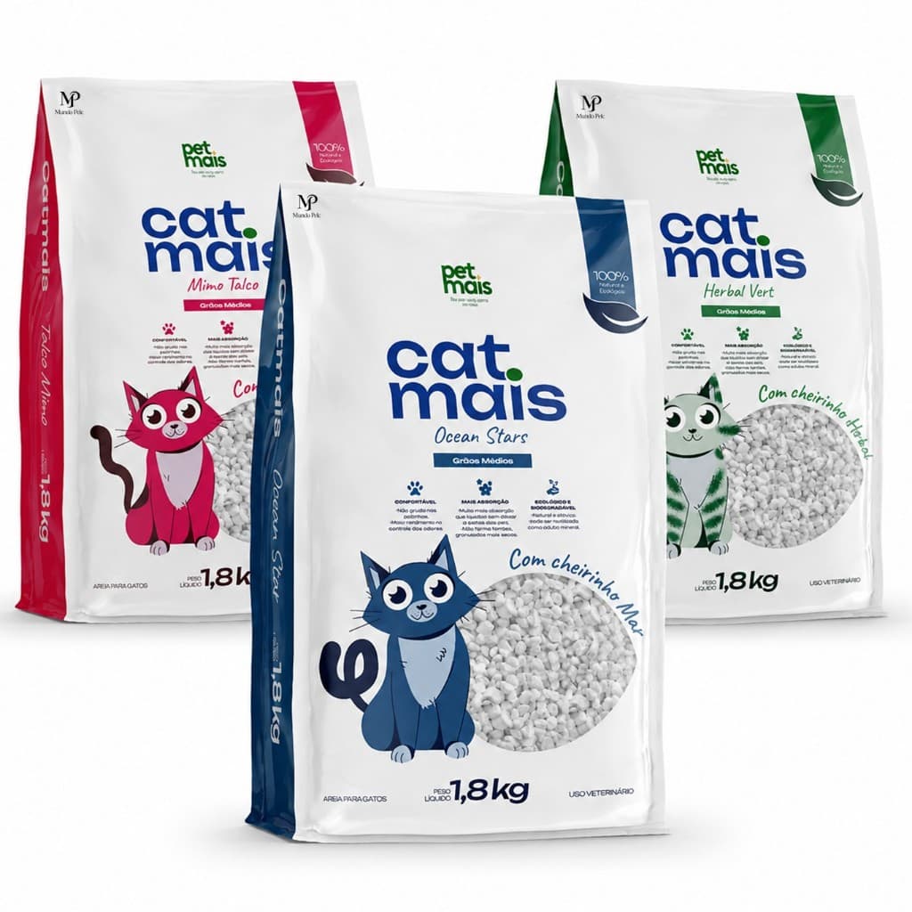Areia para gato sanitária granulado pedrinha perfumada 1,8 kg Catmais alta absorção controle de odores