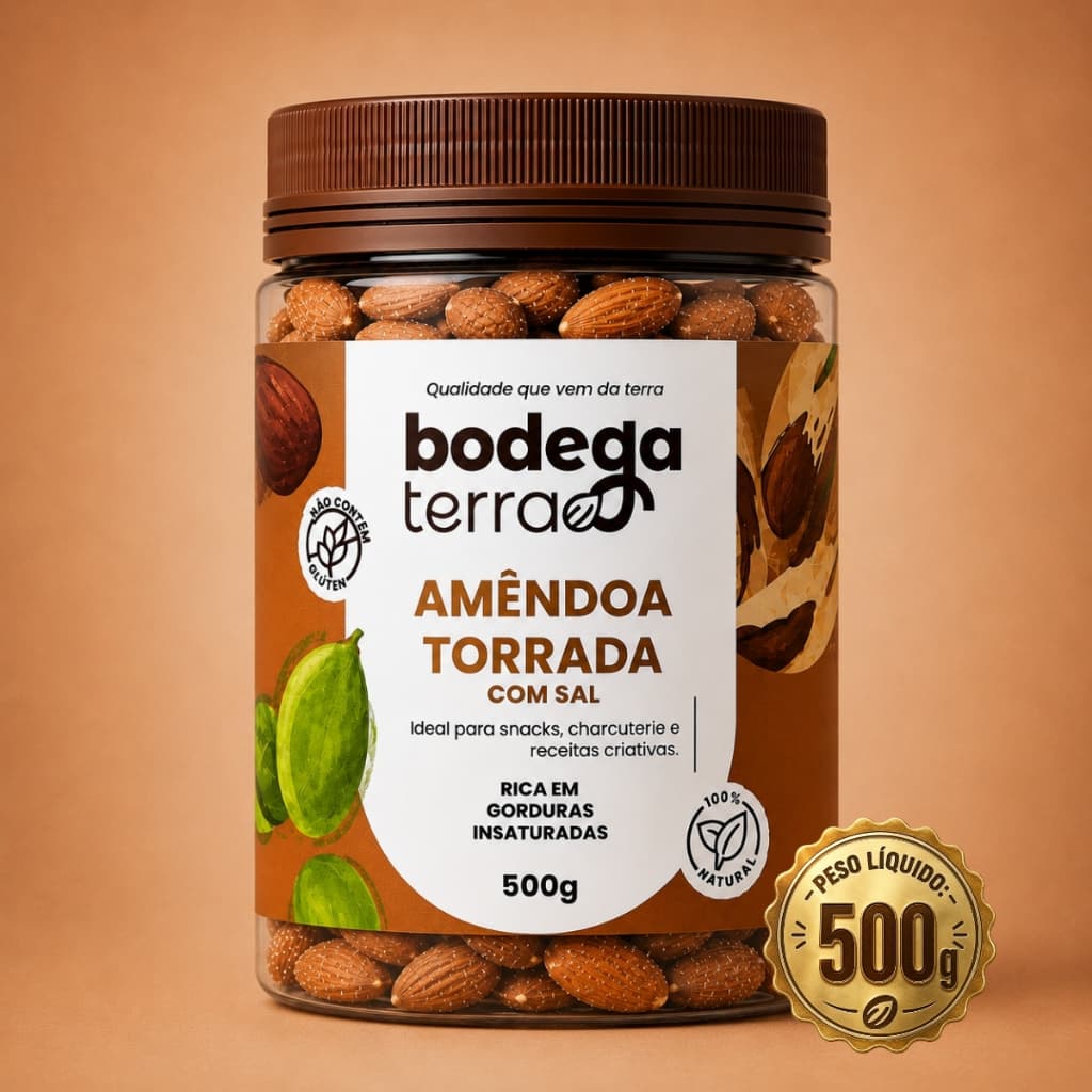 Amêndoa Torrada Com Sal 500g Premium Sem Glúten Snack Saudável Natural Premium