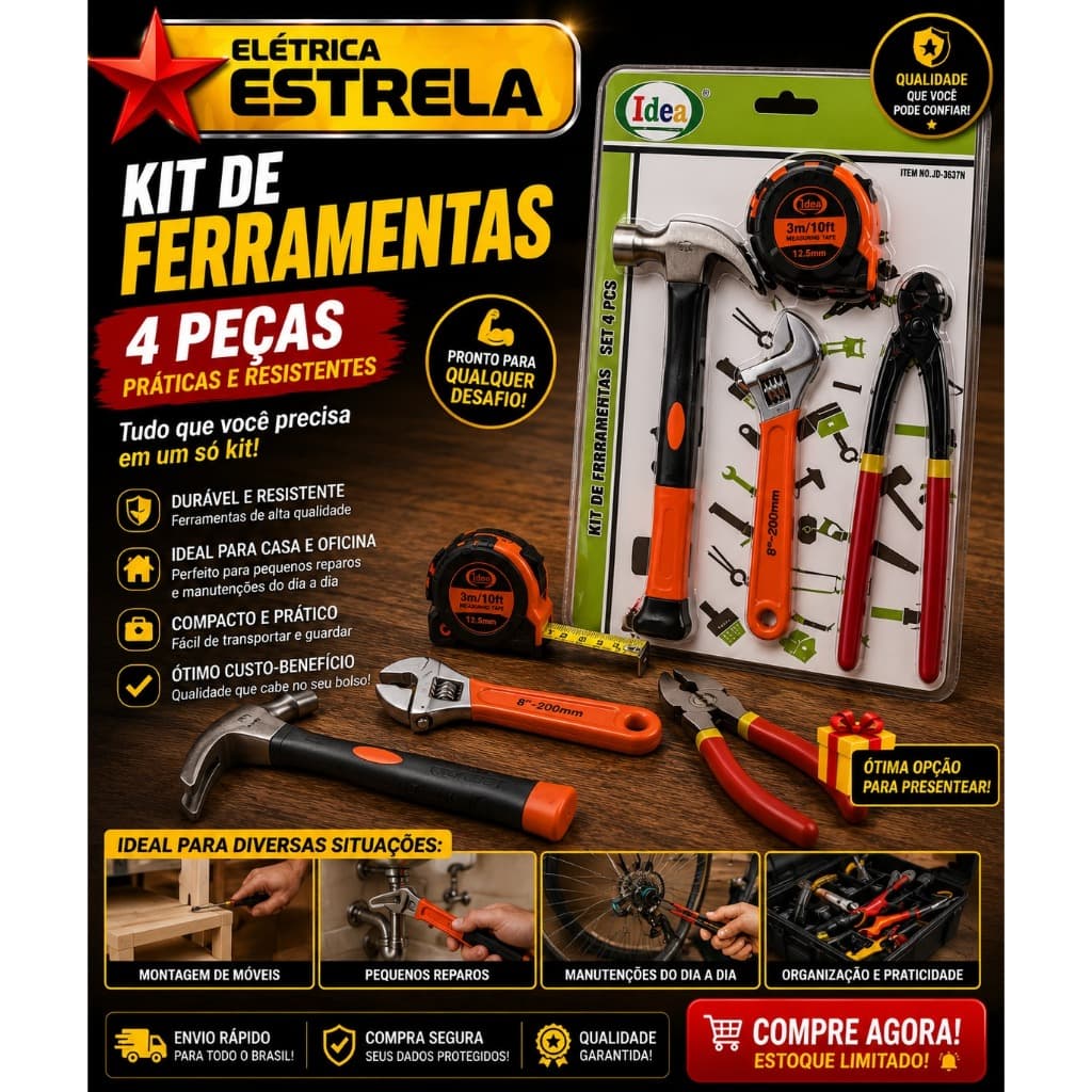 🔥 KIT DE FERRAMENTAS 4 PEÇAS COMPLETO 🔥