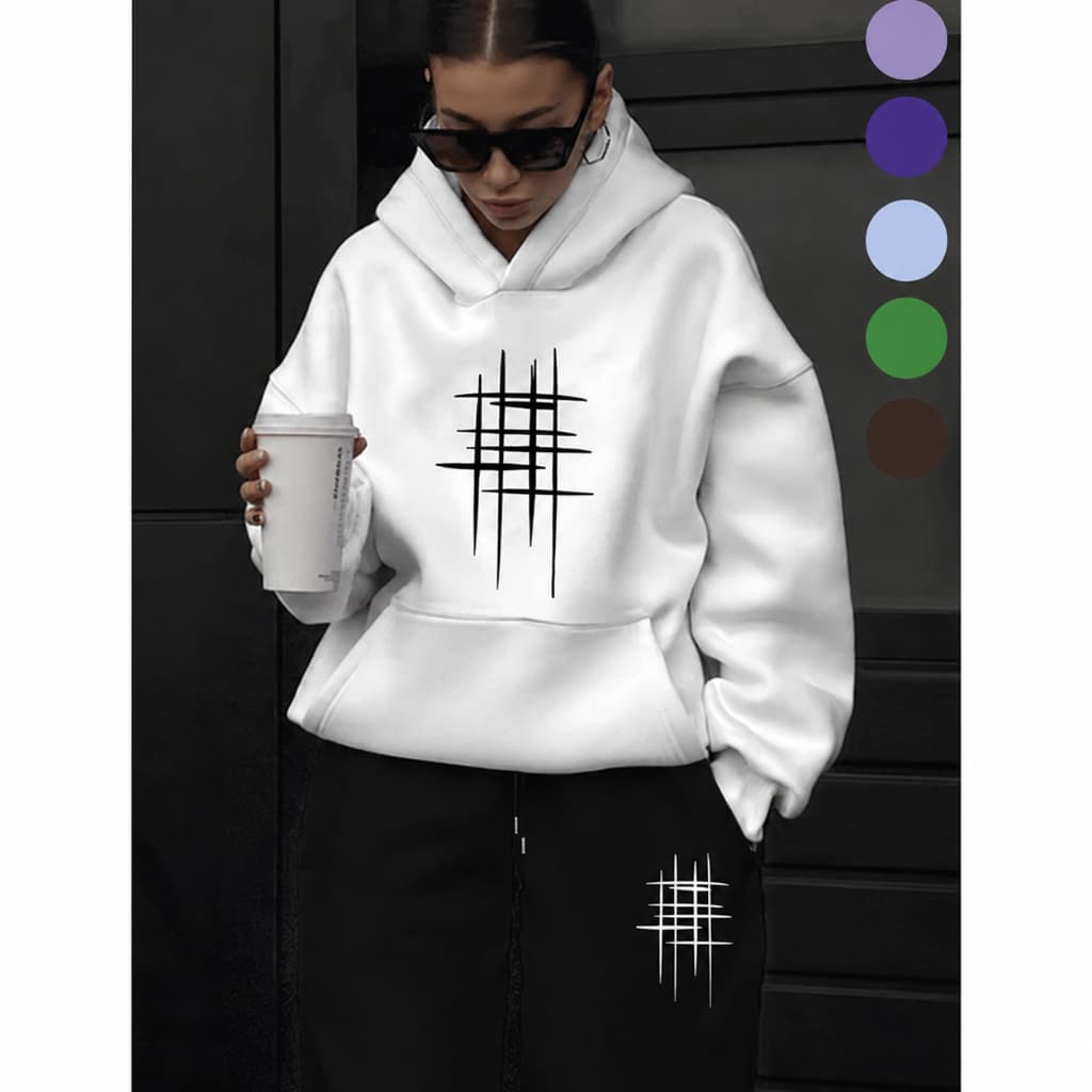 Conjunto Feminino Moletom Canguru e Calça Estiloso Inverno Moderno Blusa De Frio Capuz