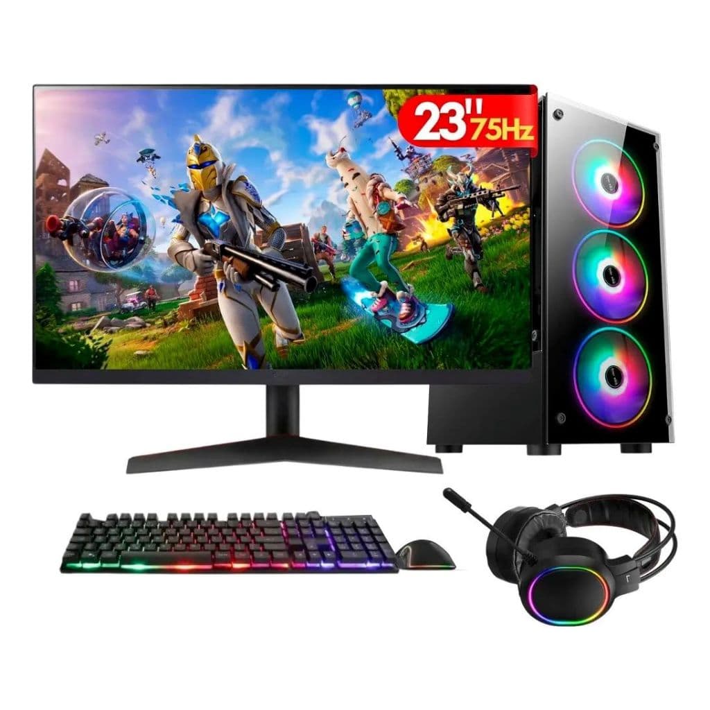 PC Gamer Completo Intel Core i7, 16GB RAM, Placa de vídeo Geforce 4GB, SSD 1TB, Fonte 500W, Monitor 23" Full HD 75Hz