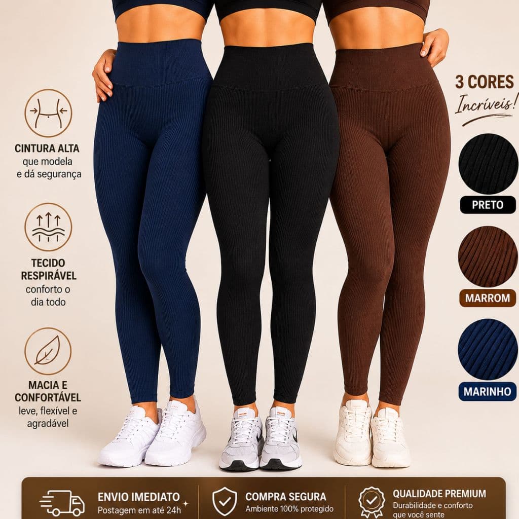 Calça de Academia Legging Feminino Fitness Cintura Alta Canelado Zero Transparente Esportiva