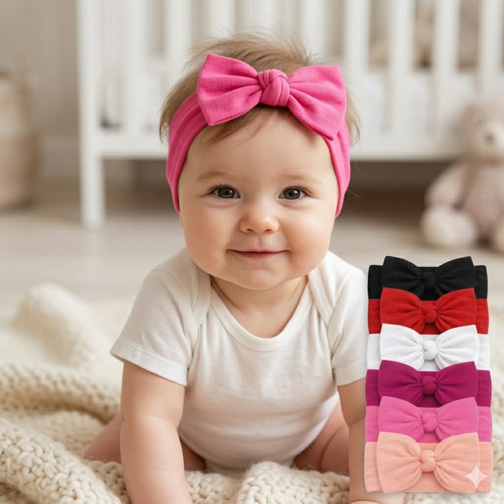 Kit Faixa De Cabelo Bebê Luxo Tiara Com Laço Confortável Enxoval Menina Kit 3 e 6 Peças
