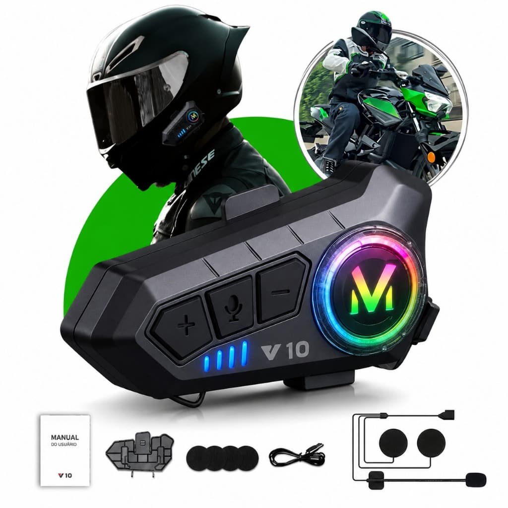 Fone De Ouvido Capacete Bluetooth Headset Moto Ligação Microfone Piloto Prova d’água Áudio Rgb