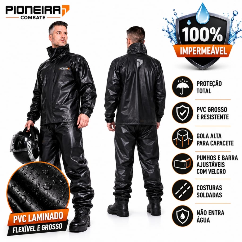 Conjunto Capa de Chuva Motoqueiro Pioneira Impermeável Reforçada Moto Motoqueiro Motoboy Unisex