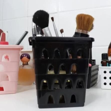 Cesto Organizador Multiuso Quadrado Preto Uninjet 10,5x10,5x11cm Gaveta Armário Banheiro Cozinha