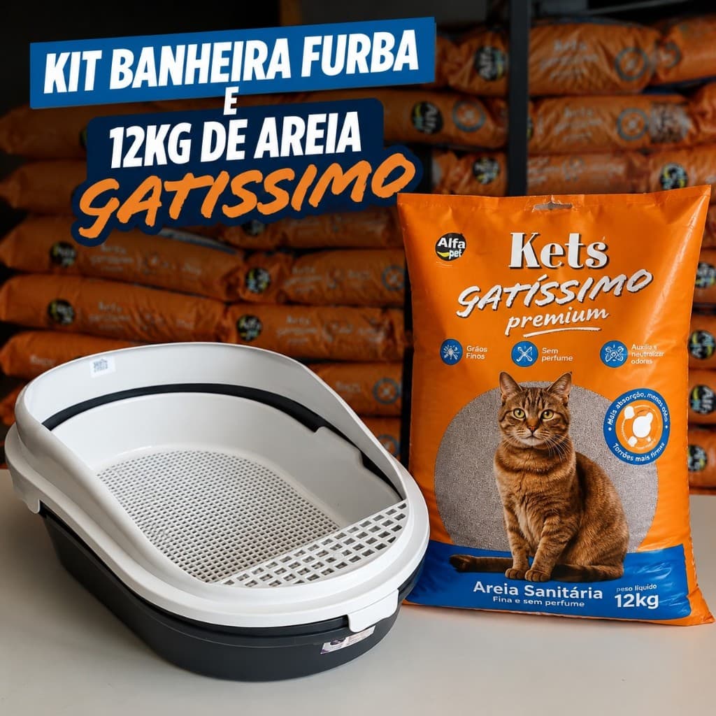 Areia Gatos Higiênica Sanitária kit caixa de areia furba + 12kg areia gratíssimo Premium para pet